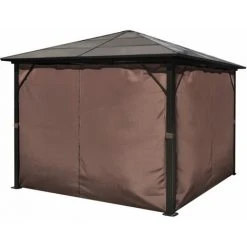 VidaXL Belvédère Avec Rideau Aluminium Marron 300 X 300 Cm - Brun -Pergola Soldes 1776740 5