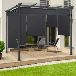 IDMARKET Pergola édition Spéciale Toit Rétractable 3x4 M Et 4 Stores Gris Anthracite -Pergola Soldes 18148464 3