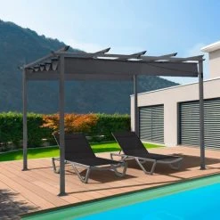 IDMARKET Pergola édition Spéciale Toit Rétractable 3x4 M Et 4 Stores Gris Anthracite -Pergola Soldes 18148464 5
