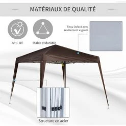 Outsunny Tonnelle Barnum De Jardin Pop-up Pliant 3L X 3l X 2,4H M Acier Polyester Imperméabilisé Anti UV Avec Sac De Transport Chocolat -Pergola Soldes 18252947 4
