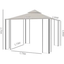 Outsunny Pavillon De Jardin Tonnelle Barnum Style Colonial Double Toit Toiles Moustiquaires Amovibles Zippées Dim. 2,95L X 2,95l X 2,75H M Beige Noir - Beige -Pergola Soldes 18253119 3