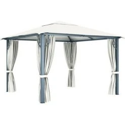 VidaXL Tonnelle Avec Rideau 300x300 Cm Crème Aluminium - Crème -Pergola Soldes 18426125 4