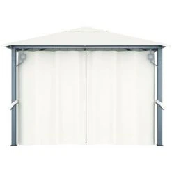 VidaXL Tonnelle Avec Rideau 300x300 Cm Crème Aluminium - Crème -Pergola Soldes 18426125 5