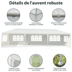 COSTWAY Tonnelle De Jardin Inclut 5 Murs Amovibles Avec Fenêtre Sur Côté, Avec Piquets De Terre Solides Pour Les Fêtes De Mariage, BBQ De Plage Etc. 3x9m -Pergola Soldes 18442959 3