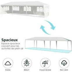 COSTWAY Tonnelle De Jardin Inclut 5 Murs Amovibles Avec Fenêtre Sur Côté, Avec Piquets De Terre Solides Pour Les Fêtes De Mariage, BBQ De Plage Etc. 3x9m -Pergola Soldes 18442959 4