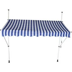 INTEROUGEHOME Auvent Retractable Manuel, Pour Jardin De Fenetre, A Rayures Bleues Et Blanches, Largeur: 250 Cm -Pergola Soldes 18449068 5