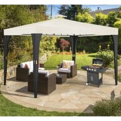 Deuba - Tonnelle De Jardin En Polyrotin 3x3 M - Pavillon Tente De Réception Pergola - Couleur Crème - Jardin Terrasse -Pergola Soldes 18473971 3