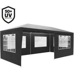 CASARIA Tonnelle De Jardin Rimini 3x6m Avec Toile Hydrofuge 6 Parois Latérales Enroulables Barnum Tente De Réception Fête Extérieur Antracite (Protection UV)