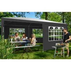 CASARIA Tonnelle De Jardin Rimini 3x6m Avec Toile Hydrofuge 6 Parois Latérales Enroulables Barnum Tente De Réception Fête Extérieur Antracite (Protection UV) -Pergola Soldes 18645367 3