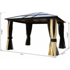 Outsunny Pavillon De Jardin Tonnelle Rigide Dim. 3,6L X 3l X 2,65H M 4 Parois Latérales Anti-UV Beige 4 Moustiquaires Zippées éclairage LED Solaire Alu Polycarbonate Noir Marron - Noir -Pergola Soldes 18679931 3