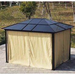 Outsunny Pavillon De Jardin Tonnelle Rigide Dim. 3,6L X 3l X 2,65H M 4 Parois Latérales Anti-UV Beige 4 Moustiquaires Zippées éclairage LED Solaire Alu Polycarbonate Noir Marron - Noir -Pergola Soldes 18679931 5