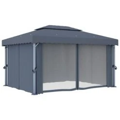 VidaXL Tonnelle Avec Rideau 4x3 M Anthracite Aluminium - Anthracite -Pergola Soldes 18796269 3