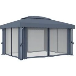 VidaXL Tonnelle Avec Rideau 4x3 M Anthracite Aluminium - Anthracite -Pergola Soldes 18796269 4