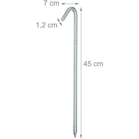 Relaxdays Lot De 10 Sardines De Sol, Long, Stable, Ancres De Sol Pour Tentes XL, Pavillons, Acier, Zingué, 45 Cm, Argent 5 Relaxdays Lot De 10 Sardines De Sol, Long, Stable, Ancres De Sol Pour Tentes XL, Pavillons, Acier, Zingué, 45 Cm, Argent – Image 3