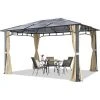 INTENT24.FR Tonnelle De Jardin 3x4 M Structure Aluminium Toit Polycarbonate épaisseur Env. 8 Mm Pavillon De Jardin 4 Rideaux Couleur Champagne Inclus - Champagne -Pergola Soldes 19330118 1