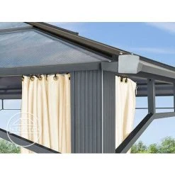 INTENT24.FR Tonnelle De Jardin 3x4 M Structure Aluminium Toit Polycarbonate épaisseur Env. 8 Mm Pavillon De Jardin 4 Rideaux Couleur Champagne Inclus - Champagne -Pergola Soldes 19330118 4