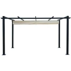 AVRIL PARIS Tonnelle/Pergola Aluminium 3x4m Toile Coulissante Rétractable - Gris / ECRU- OHIO XL - Gris -Pergola Soldes 19500049 3