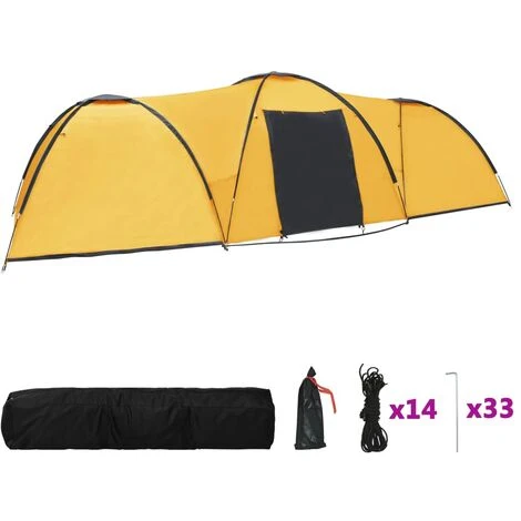 VidaXL Tente Igloo De Camping 650x240x190 Cm 8 Personnes Jaune - Jaune 4 VidaXL Tente Igloo De Camping 650x240x190 Cm 8 Personnes Jaune - Jaune – Image 2