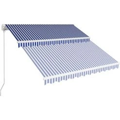 ASUPERMALL Auvent Manuel Retractable 300x250 Cm Bleu Et Blanc -Pergola Soldes 19681608 5