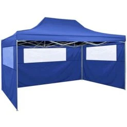 ASUPERMALL Tente De Reception Pliable Avec 3 Parois 3x4 M Acier Bleu