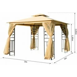Outsunny Tonnelle Barnum Style Colonial Double Toit Toiles Moustiquaires Amovibles 3L X 3l X 2,65H M Beige Noir - Beige -Pergola Soldes 19842647 3
