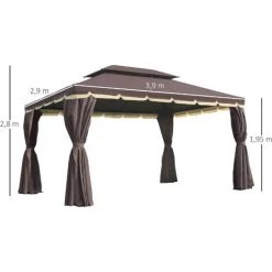 Outsunny Tonnelle Barnum Pavillon De Jardin Style Colonial Double Toit Toile Moustiquaires Et Toiles Amovibles 3,9L X 2,9l X 2,8H M Chocolat - Marron -Pergola Soldes 19842648 3