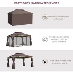 Outsunny Tonnelle Barnum Pavillon De Jardin Style Colonial Double Toit Toile Moustiquaires Et Toiles Amovibles 3,9L X 2,9l X 2,8H M Chocolat - Marron -Pergola Soldes 19842648 4