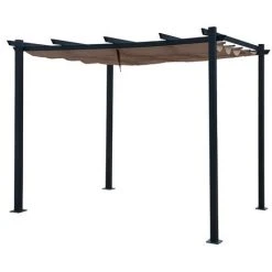 AVRIL PARIS Tonnelle/Pergola Aluminium 3x3m Toile Coulissante Rétractable - Gris / Taupe- OHIO - Gris -Pergola Soldes 19857074 4