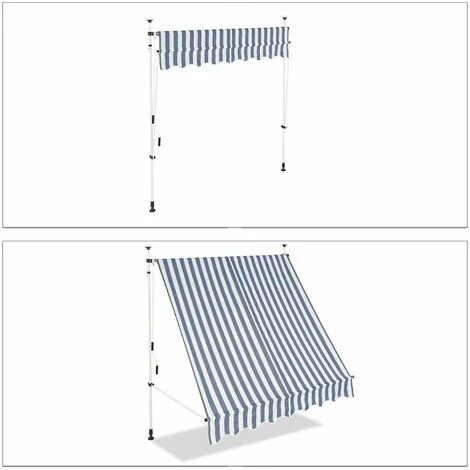 Bc-elec - HHYVA2012-Bluewhite Auvent Rétractable Manuel Store Banne Marquise Pour Patio & Terrasse 200x120cm Blanc Et Bleu - Blanc 4 Bc-elec - HHYVA2012-Bluewhite Auvent Rétractable Manuel Store Banne Marquise Pour Patio & Terrasse 200x120cm Blanc Et Bleu - Blanc – Image 2