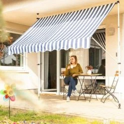 Bc-elec - HHYVA2012-Bluewhite Auvent Rétractable Manuel Store Banne Marquise Pour Patio & Terrasse 200x120cm Blanc Et Bleu - Blanc 9 Bc-elec - HHYVA2012-Bluewhite Auvent Rétractable Manuel Store Banne Marquise Pour Patio & Terrasse 200x120cm Blanc Et Bleu - Blanc -Pergola Soldes 20084669 3