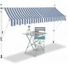 Bc-elec - HHYVA3012-Bluewhite Auvent Rétractable Manuel Store Banne Marquise Pour Patio & Terrasse 300x120cm Blanc Et Bleu - Blanc
