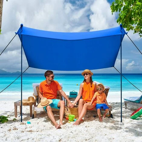 COSTWAY Tente De Plage Avec Sac De Transport Et 4 Sacs De Sable, Grand Abri Solaire En Lycra Pour La Plage, Le Camping Et La Pêche, UPF 50+, Bleu 210x210cm 3 COSTWAY Tente De Plage Avec Sac De Transport Et 4 Sacs De Sable, Grand Abri Solaire En Lycra Pour La Plage, Le Camping Et La Pêche, UPF 50+, Bleu 210x210cm