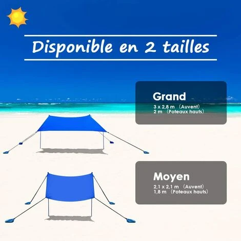 COSTWAY Tente De Plage Avec Sac De Transport Et 4 Sacs De Sable, Grand Abri Solaire En Lycra Pour La Plage, Le Camping Et La Pêche, UPF 50+, Bleu 210x210cm 5 COSTWAY Tente De Plage Avec Sac De Transport Et 4 Sacs De Sable, Grand Abri Solaire En Lycra Pour La Plage, Le Camping Et La Pêche, UPF 50+, Bleu 210x210cm – Image 3