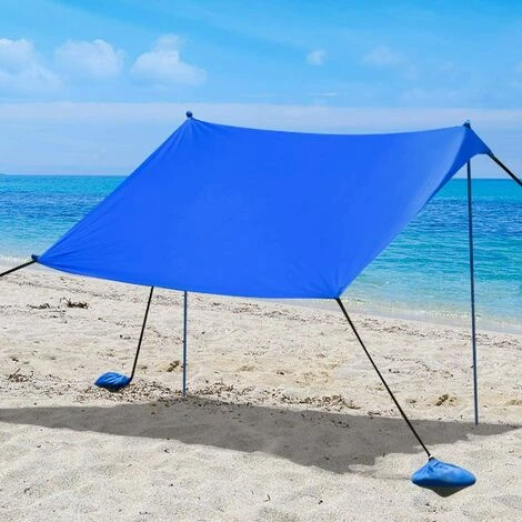 COSTWAY Tente De Plage Avec Sac De Transport Et 4 Sacs De Sable, Grand Abri Solaire En Lycra Pour La Plage, Le Camping Et La Pêche, UPF 50+, Bleu 210x210cm 7 COSTWAY Tente De Plage Avec Sac De Transport Et 4 Sacs De Sable, Grand Abri Solaire En Lycra Pour La Plage, Le Camping Et La Pêche, UPF 50+, Bleu 210x210cm – Image 5