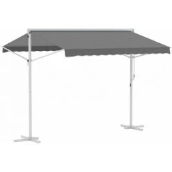 Outsunny Store Double Pente Manuel Rétractable Inclinaison Réglable Acier époxy Blanc Polyester Imperméabilisé Anti-UV Gris Dim. 3L X 2,95l X 2,6H M - Gris