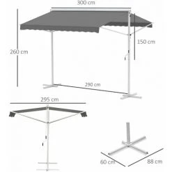 Outsunny Store Double Pente Manuel Rétractable Inclinaison Réglable Acier époxy Blanc Polyester Imperméabilisé Anti-UV Gris Dim. 3L X 2,95l X 2,6H M - Gris -Pergola Soldes 20157740 3