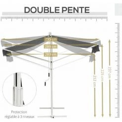 Outsunny Store Double Pente Manuel Rétractable Inclinaison Réglable Acier époxy Blanc Polyester Imperméabilisé Anti-UV Gris Dim. 3L X 2,95l X 2,6H M - Gris -Pergola Soldes 20157740 4
