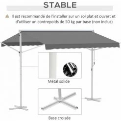 Outsunny Store Double Pente Manuel Rétractable Inclinaison Réglable Acier époxy Blanc Polyester Imperméabilisé Anti-UV Gris Dim. 3L X 2,95l X 2,6H M - Gris -Pergola Soldes 20157740 5