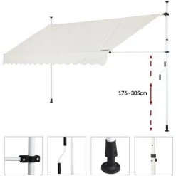 DETEX Store Banne Manuel Rétractable Auvent Balcon Terrasse Marquise Sans Perçage Manivelle Hauteur Réglable Beige, 150cm (de) 10 DETEX Store Banne Manuel Rétractable Auvent Balcon Terrasse Marquise Sans Perçage Manivelle Hauteur Réglable Beige, 150cm (de) -Pergola Soldes 20255838 4