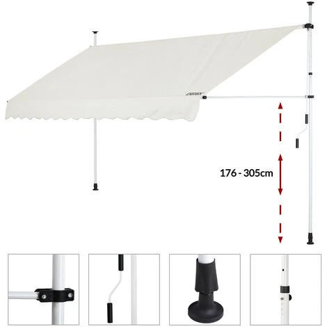 DETEX Store Banne Manuel Rétractable Auvent Balcon Terrasse Marquise Sans Perçage Manivelle Hauteur Réglable Beige, 150cm (de) 6 DETEX Store Banne Manuel Rétractable Auvent Balcon Terrasse Marquise Sans Perçage Manivelle Hauteur Réglable Beige, 150cm (de) – Image 4