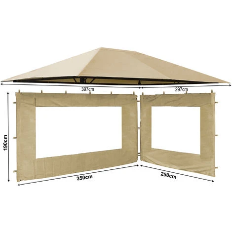 Quick-Star Ensemble Toit De Remplacement Et 2 Panneaux Latéraux Avec Fenêtre En PE Pour Gazebo De Jardin 3x4m Beige 3 Quick-Star Ensemble Toit De Remplacement Et 2 Panneaux Latéraux Avec Fenêtre En PE Pour Gazebo De Jardin 3x4m Beige