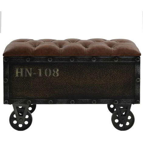 YOUTHUP Banc De Rangement Bois Massif Et Similicuir 80,5x41x50 Cm - Brun 6 YOUTHUP Banc De Rangement Bois Massif Et Similicuir 80,5x41x50 Cm - Brun – Image 4