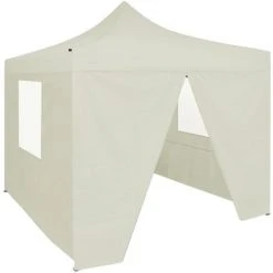 ASUPERMALL Tente De Reception Pliable Avec 4 Parois 2x2 M Acier Creme