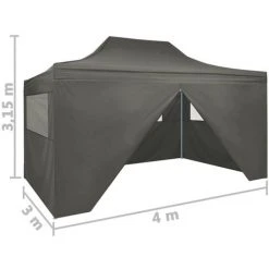 ASUPERMALL Tente De Reception Pliable Avec 4 Parois 3x4 M Acier Anthracite -Pergola Soldes 20854054 3