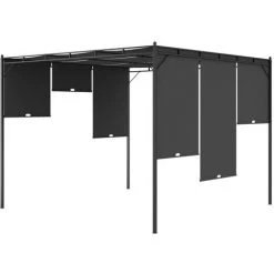 VidaXL Belvédère De Jardin Avec Rideau Latéral 3x3x2,25 M Anthracite - Anthracite -Pergola Soldes 21304302 5