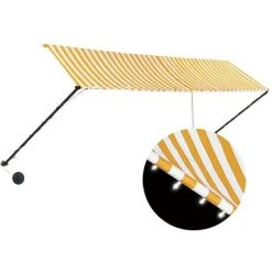 ASUPERMALL Auvent Retractable Avec LED 400x150 Cm Jaune Et Blanc -Pergola Soldes 22620578 2