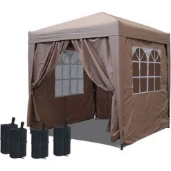 Quick-Star Gazebo Pop-Up 2,5 X 2,5 M Beige Avec Repose-pieds Et 4 Parois Latérales Easy Fastening Avec 2 Fermetures à Glissière