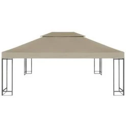 Topdeal Toile Supérieure De Belvédère 2 Niveaux 310 G/m² 4x3 M Taupe -Pergola Soldes 23269799 2