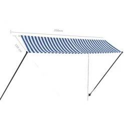 ASUPERMALL Auvent Retractable Avec LED 350x150 Cm Bleu Et Blanc -Pergola Soldes 23513189 3
