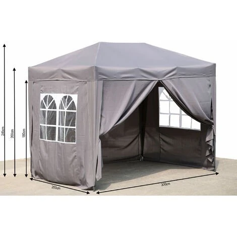 Quick-Star Gazebo Pop-up 2 X 3 M Gris Fumé Avec 4 Parois Latérales Easy-Klett 2 Avec Fermetures éclair 4 Quick-Star Gazebo Pop-up 2 X 3 M Gris Fumé Avec 4 Parois Latérales Easy-Klett 2 Avec Fermetures éclair – Image 2
